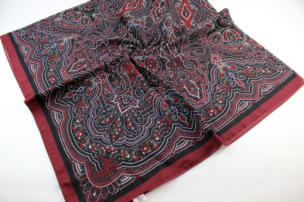 120x120 Etnik Desenli Pamuklu Vintage Eşarp - Kırmızı