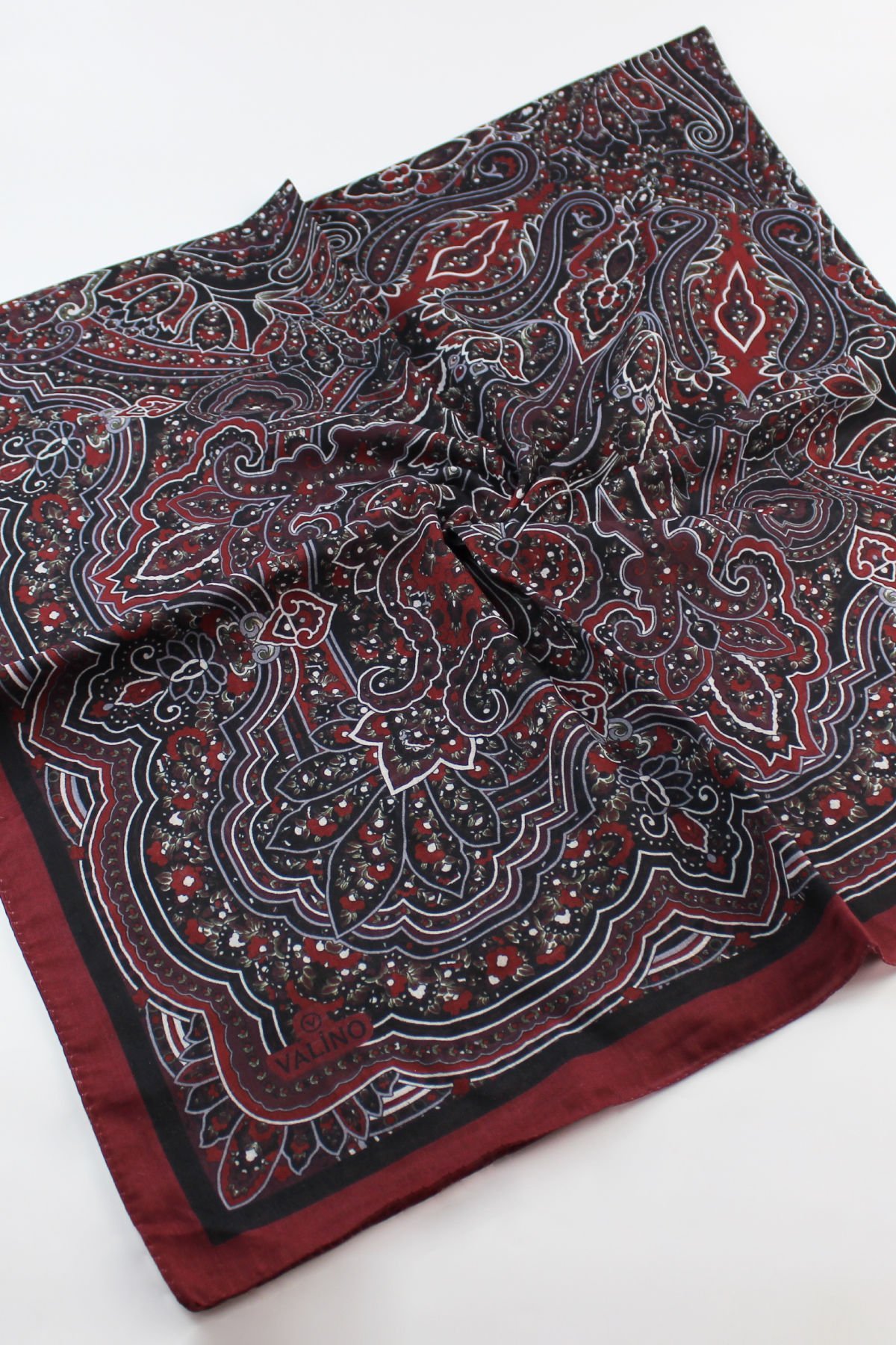 120x120 Etnik Desenli Pamuklu Vintage Eşarp - Kırmızı