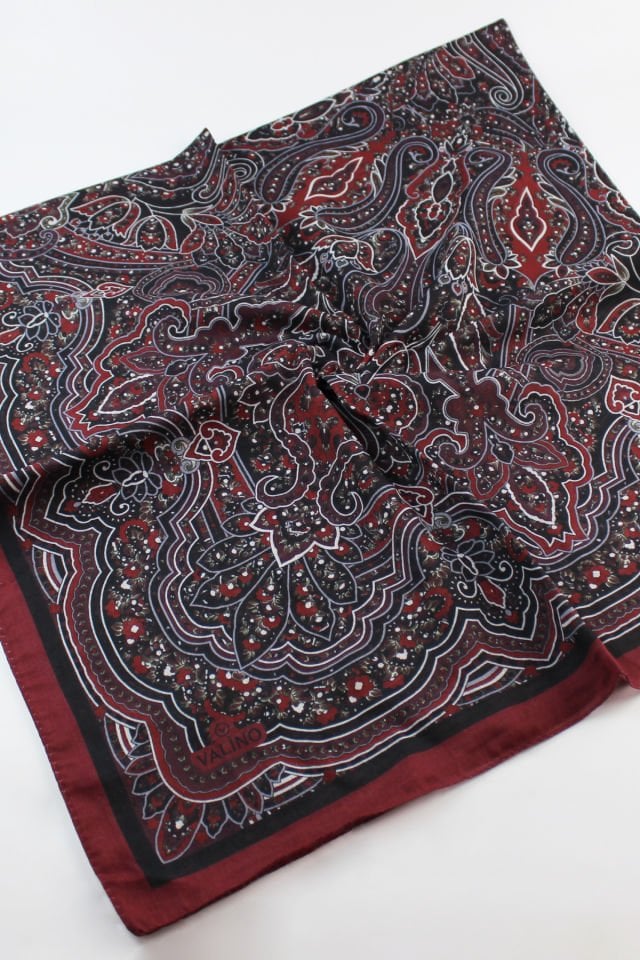 120x120 Etnik Desenli Pamuklu Vintage Eşarp - Kırmızı