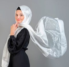 Taşlı Abiye Şal - Beyaz