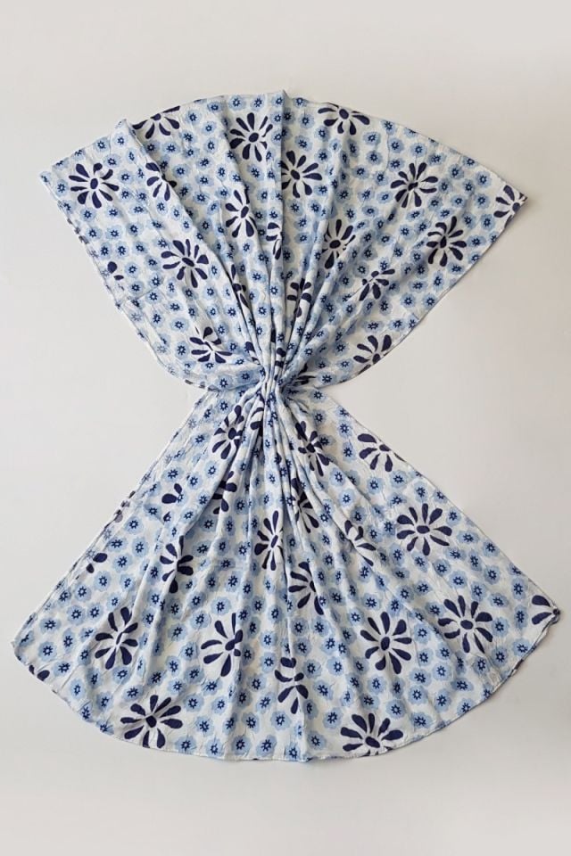 Vintage Papatya Desen Bambu Şal - Lacivert