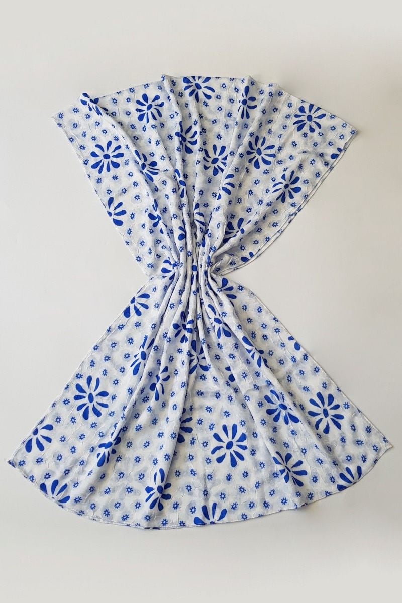 Vintage Papatya Desen Bambu Şal - Saks