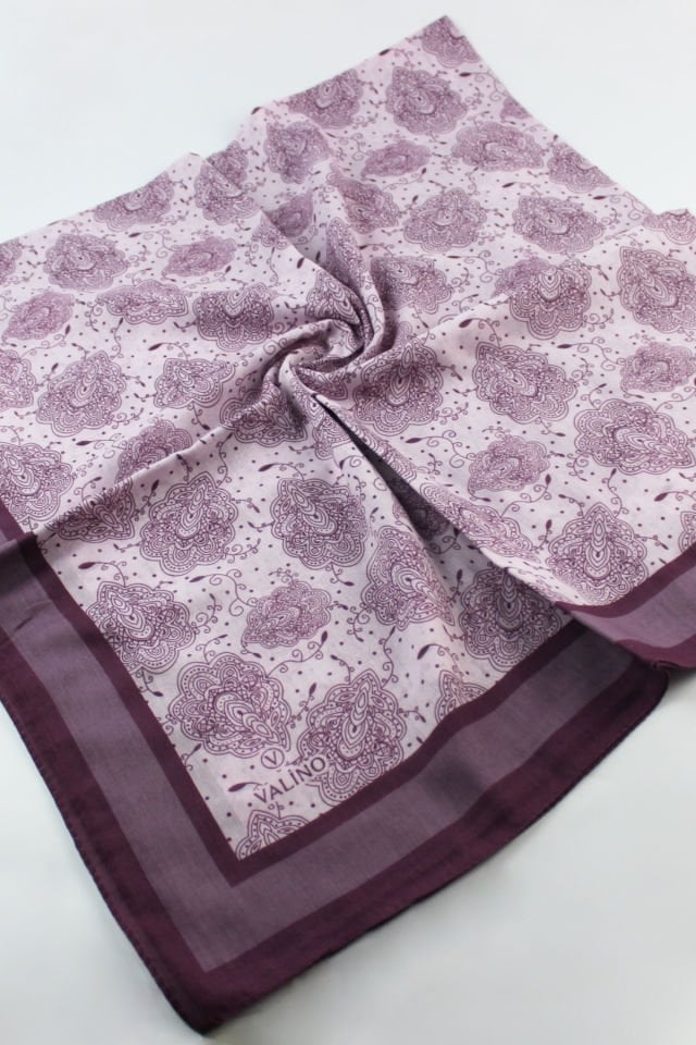 120x120 Yaprak Desenli Pamuklu Eşarp - Pembe