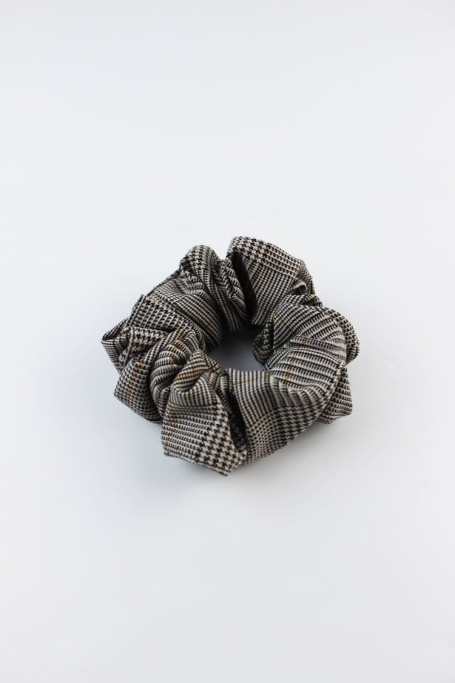 Ekose Desenli Kalın Kumaş Lastik Toka Simit Toka  - Vizon