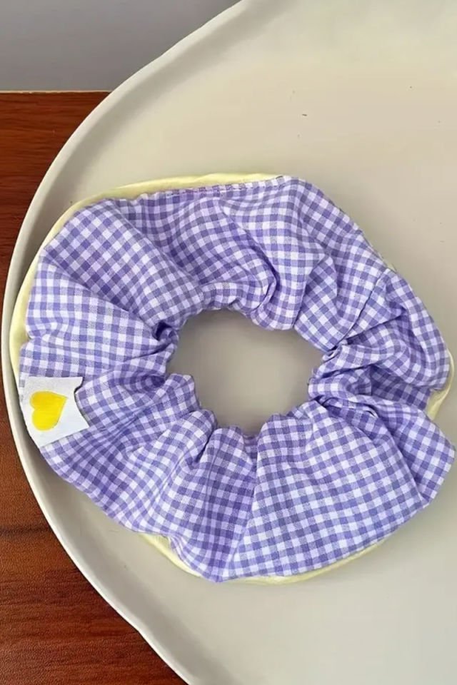 Çocuklar İçin Ekose Desenli Pamuklu Çocuk Lastik Tokası - Mor