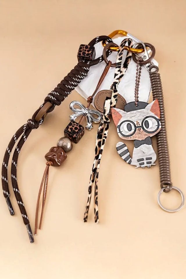 Kedi Kahve Charm Çanta Aksesuarları (Çanta Dahil Değildir)