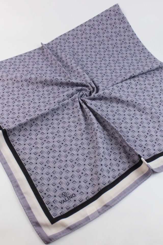 120x120 Çizgi Desenli Pamuklu Eşarp - Gri