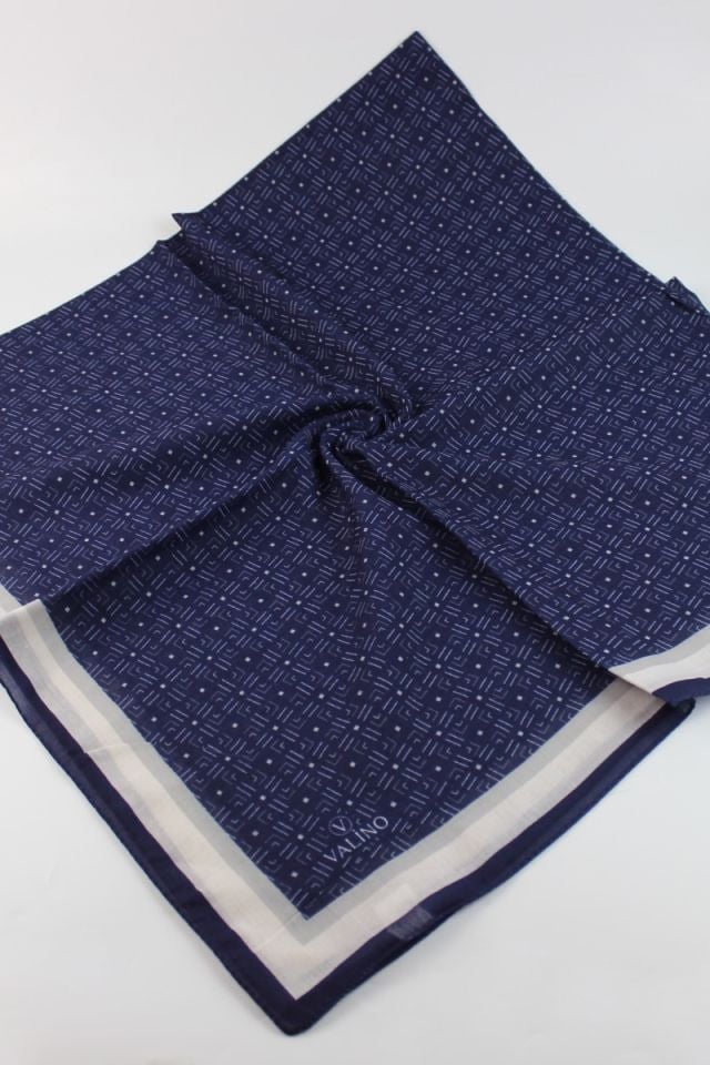 120x120 Çizgi Desenli Pamuklu Eşarp - Lacivert