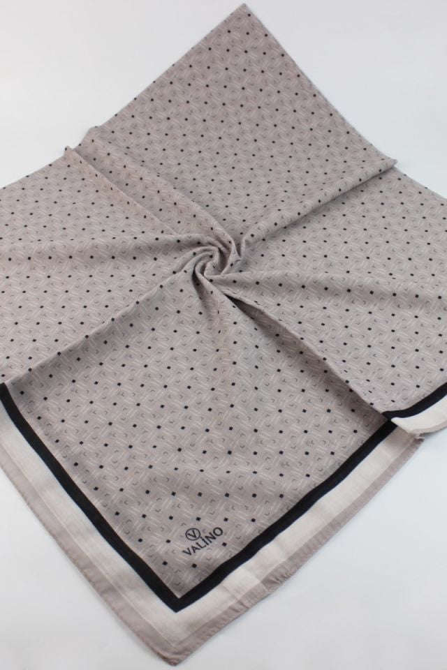 120x120 Çizgi Desenli Pamuklu Eşarp - Taş