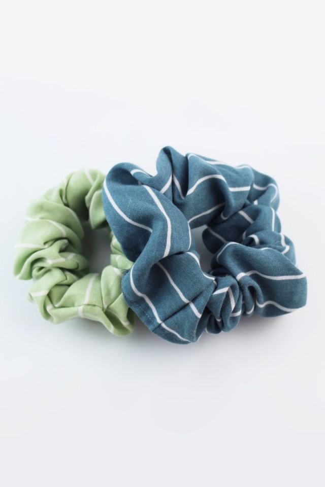 İkili Çizgi Desenli Pamuklu Lastik Toka Seti Simit Toka - Yeşil, Petrol