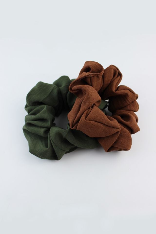 İkili Aerobin Jazz Kumaş Lastik Toka Seti Simit Toka - Haki, Pastel Kiremit