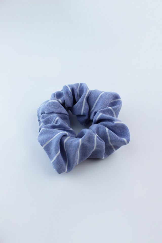 Çizgi Desenli Pamuklu Lastik Toka Simit Toka - Mavi