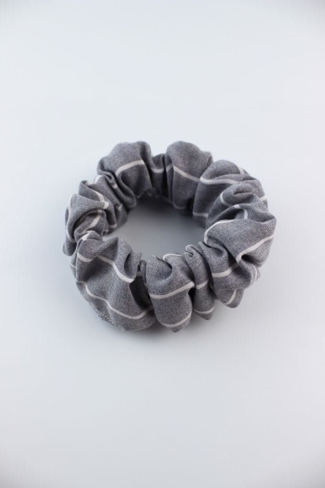 Çizgi Desenli Pamuklu Lastik Toka Simit Toka - Gri