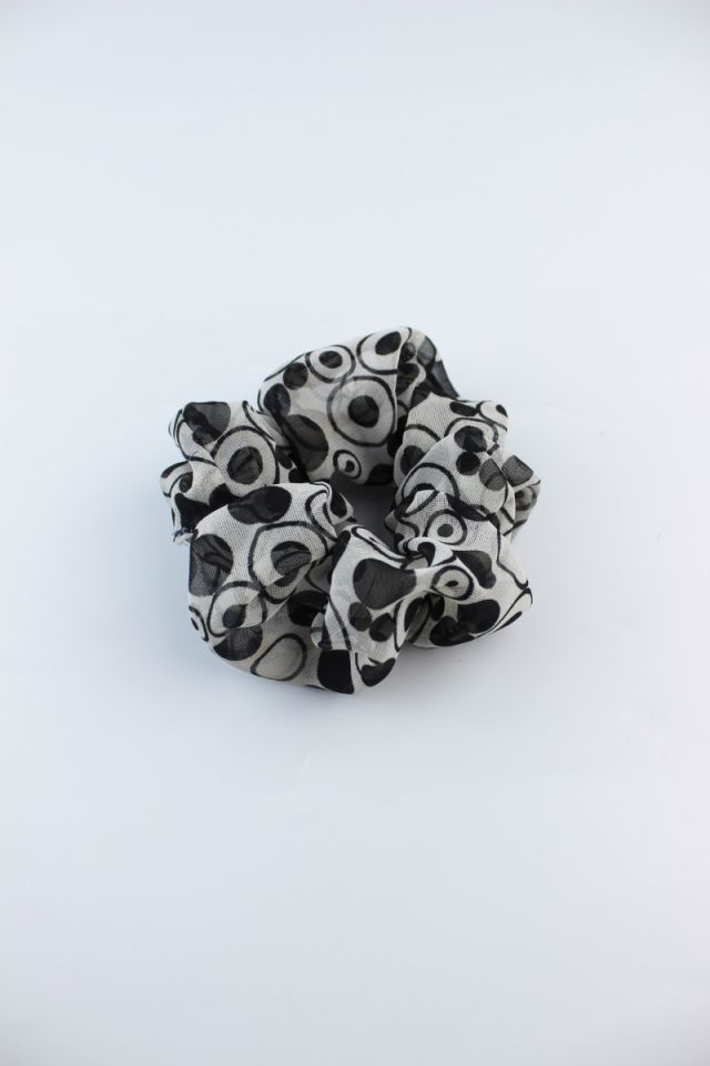 Desenli Şifon Kumaş Lastik Toka Simit Toka - Gri