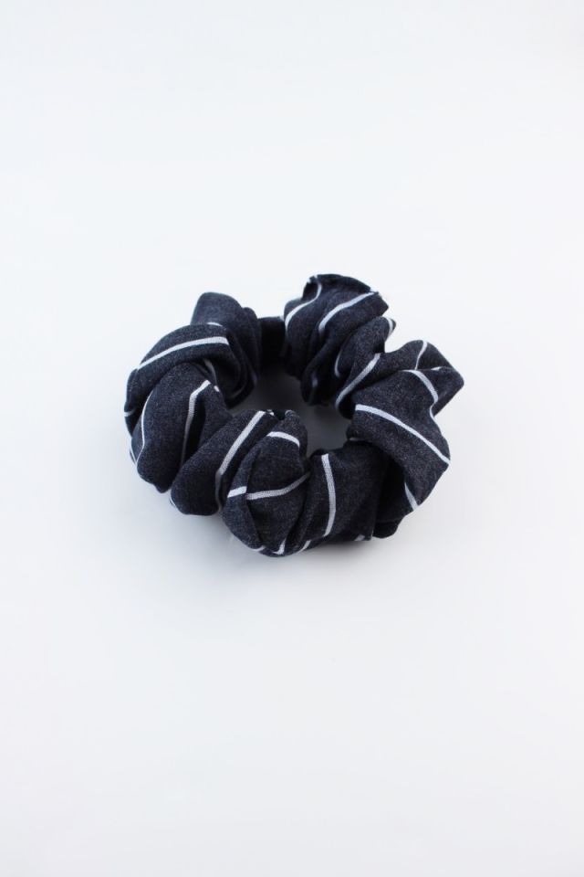 Çizgi Desenli Pamuklu Lastik Toka Simit Toka - Koyu Gri