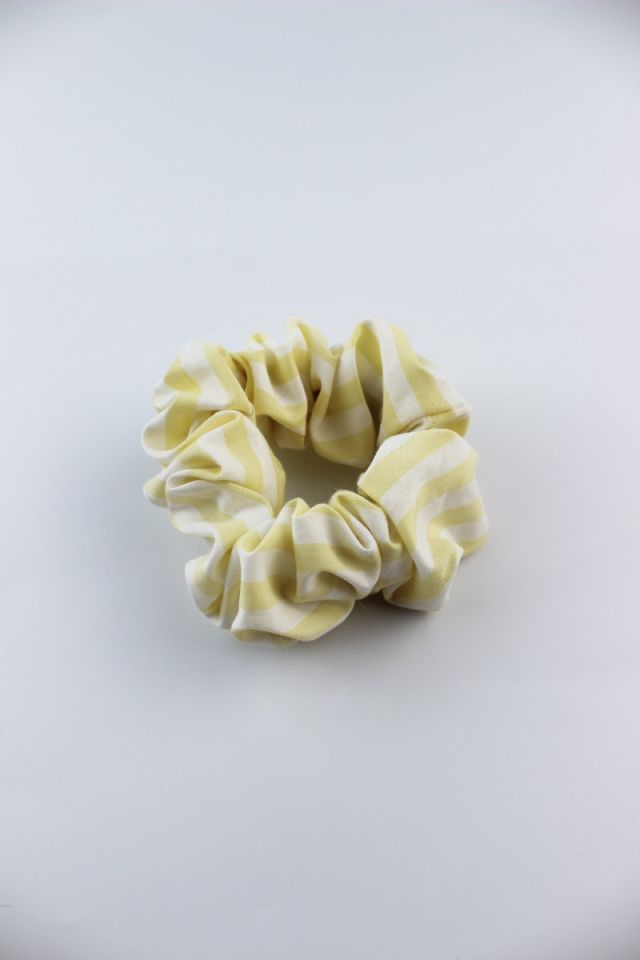 Çizgi Desenli Pamuklu Lastik Toka Simit Toka - Sarı