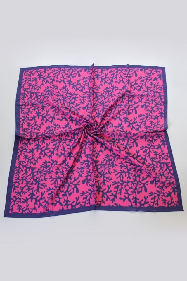 Desenli Moss Krep Eşarp - Pembe