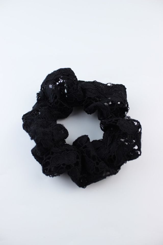 Dantelli Desenli Kumaş Lastik Toka Simit Toka - Siyah