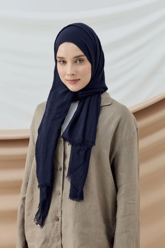 Modakaşmir Bambu Kraş Şal - Lacivert