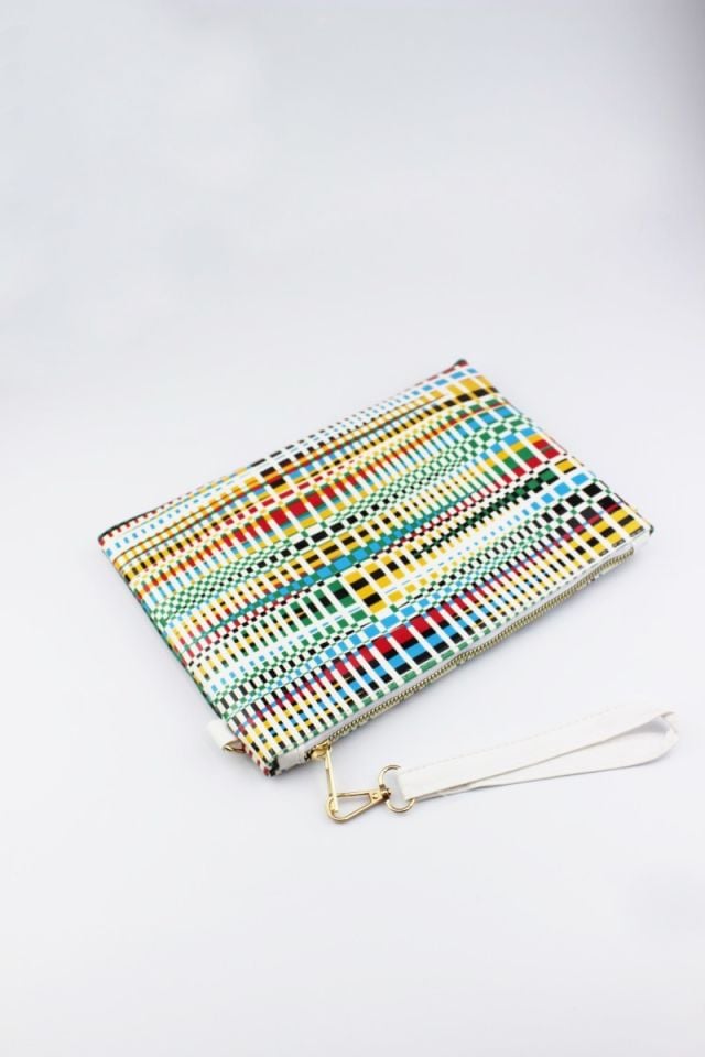 Desenli Portföy Clutch Çanta Renkli