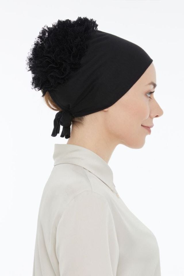 Lavender Fırfırlı Penye Bone - Siyah