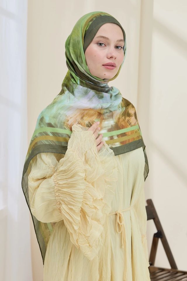 Ashira Desen Bambu Şal - Haki