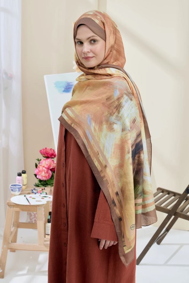 Ashira Desen Bambu Şal - Kahverengi