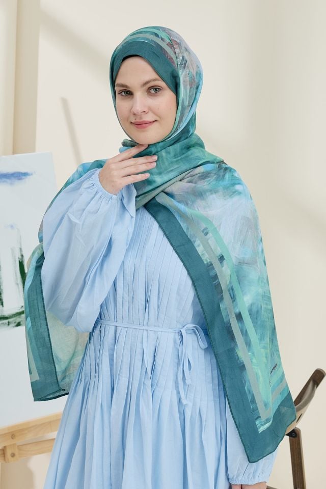 Ashira Desen Bambu Şal - Petrol