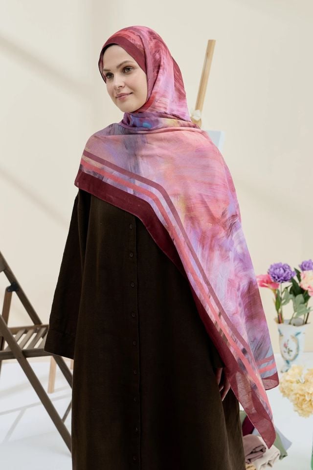 Ashira Desen Bambu Şal - Vişne