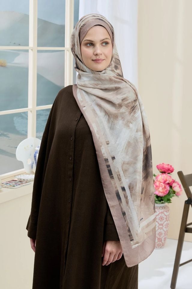 Ashira Desen Bambu Şal - Vizon