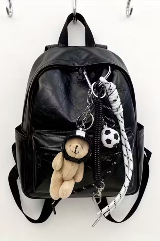 Siyah Beyaz Kasklı Ayıcık Charm Çanta Aksesuarları (Çanta Dahil Değildir)