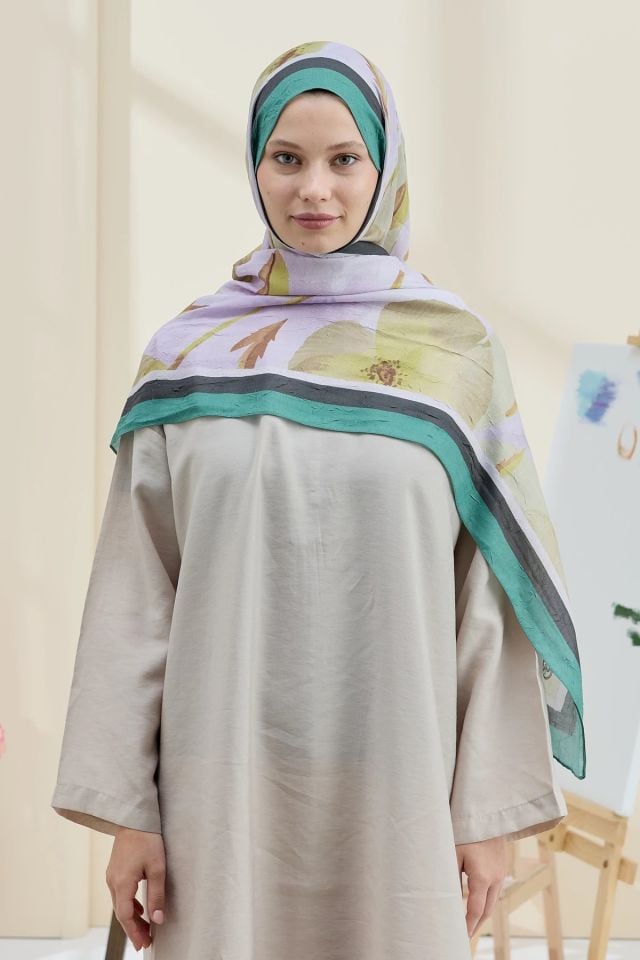 Gelincik Desen Bambu Şal - Nil Yeşili