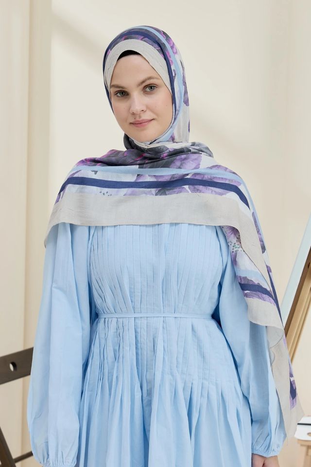 Gül Desen Bambu Şal - Antik Bej