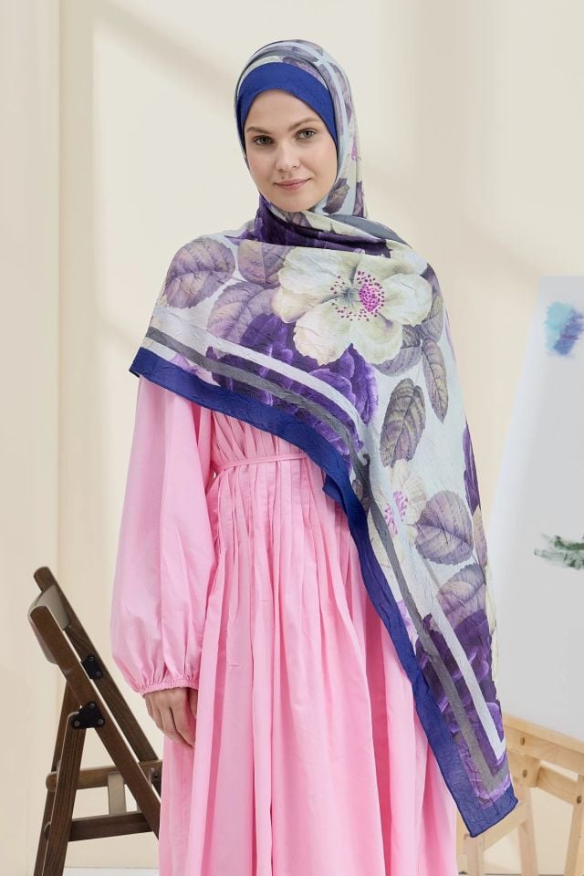 Gül Desen Bambu Şal - Saks