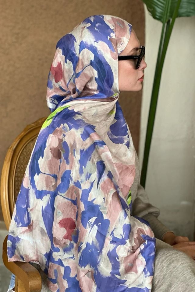 Watercolor Abstract Desen Bambu Şal - Bej