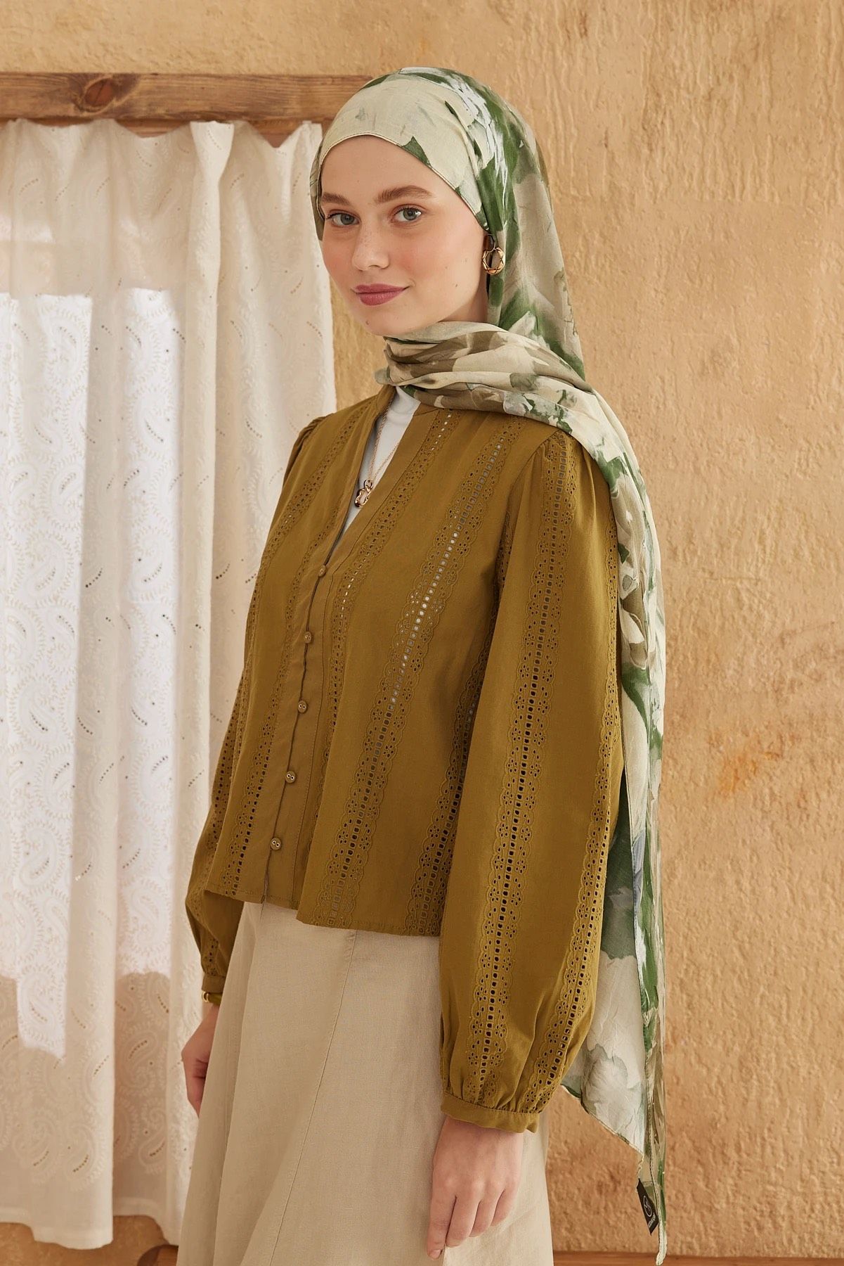 Watercolor Abstract Desen Bambu Şal - Kamuflaj