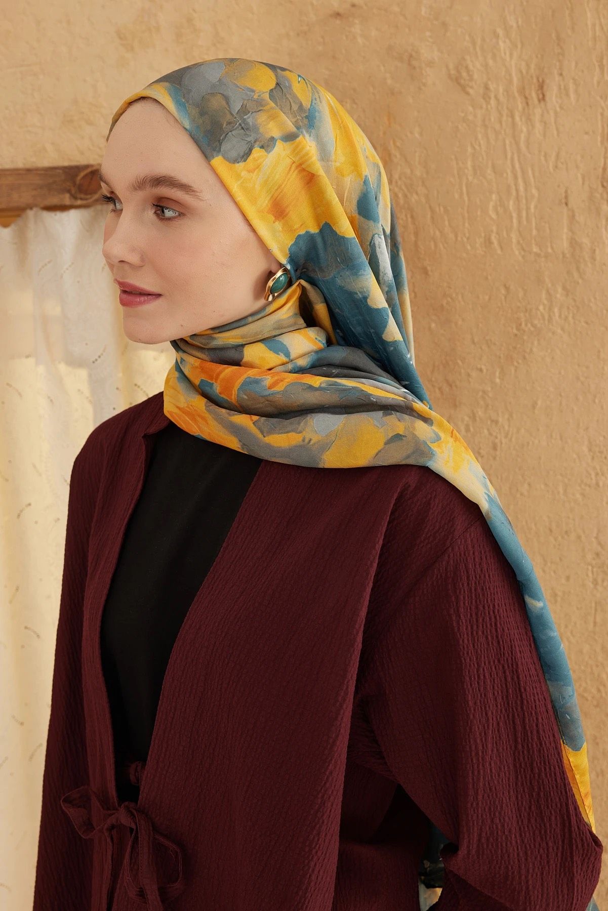 Watercolor Abstract Desen Bambu Şal - Kabak