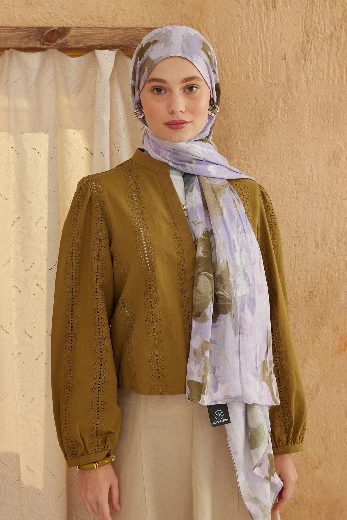 Watercolor Abstract Desen Bambu Şal - Lila