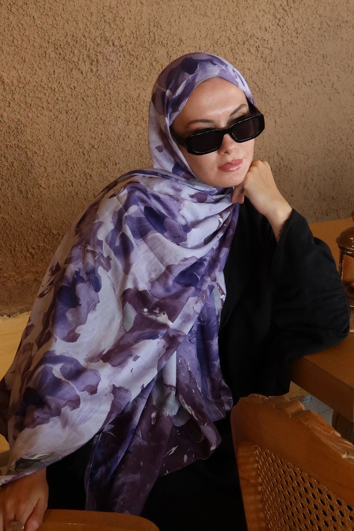 Watercolor Abstract Desen Bambu Şal - Mor