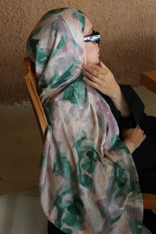 Watercolor Abstract Desen Bambu Şal - Nude