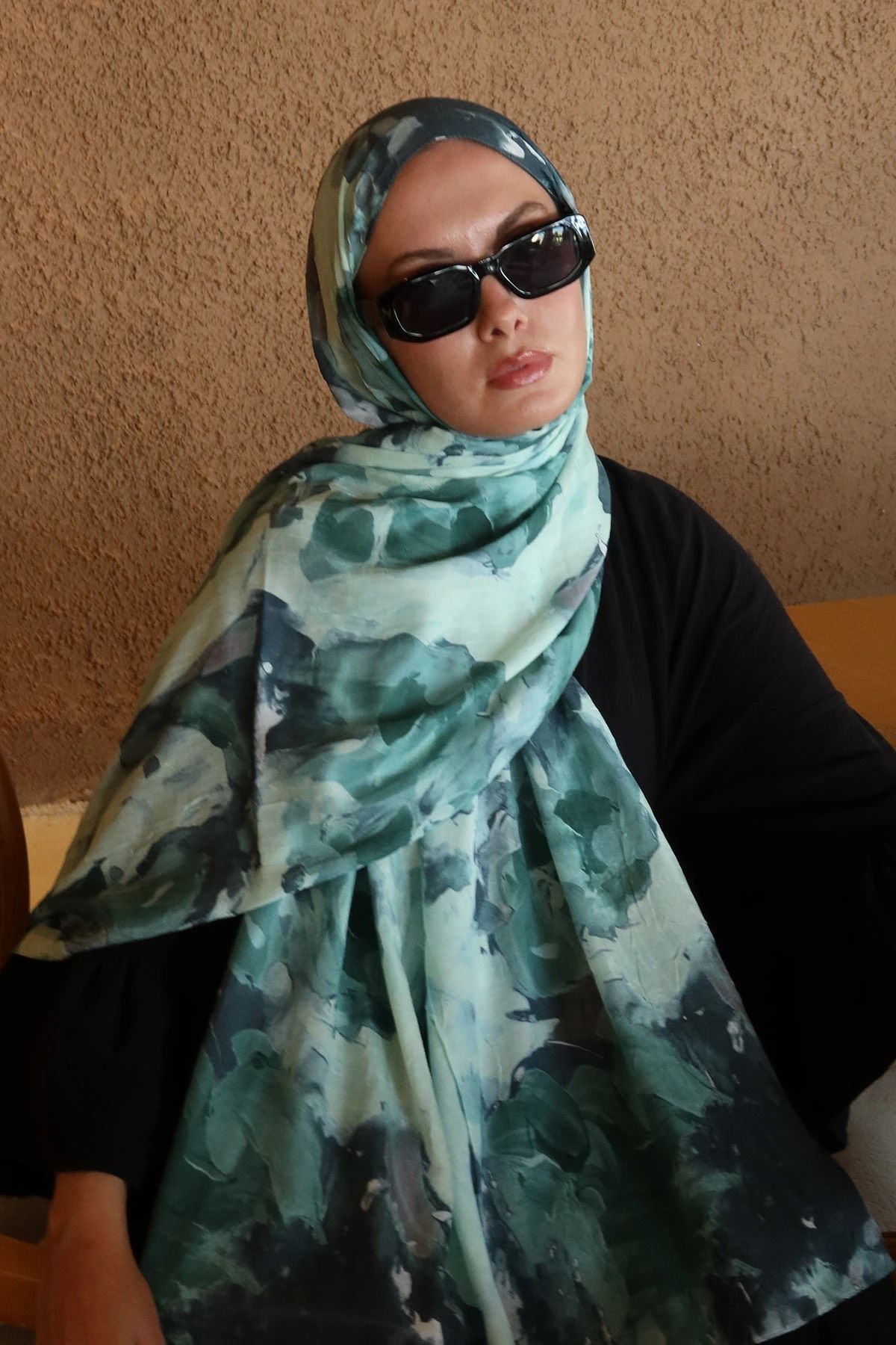 Watercolor Abstract Desen Bambu Şal - Yeşil