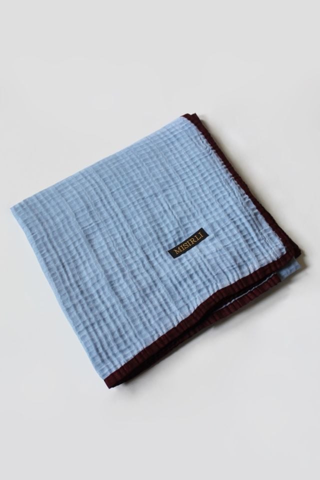 Müslin Biyeli Eşarp - Bebe Mavisi, Bordo