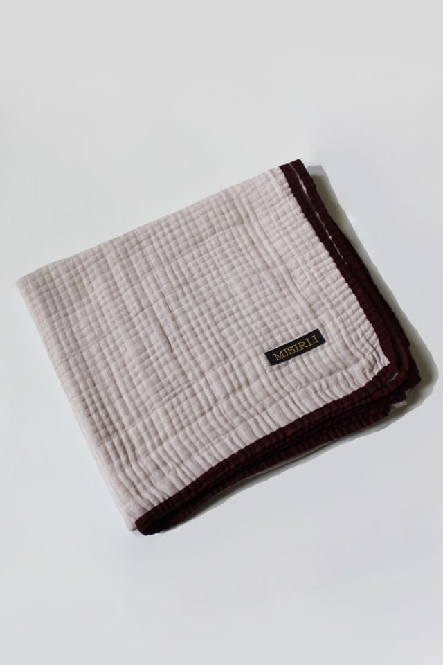 Müslin Biyeli Eşarp - Bej, Bordo