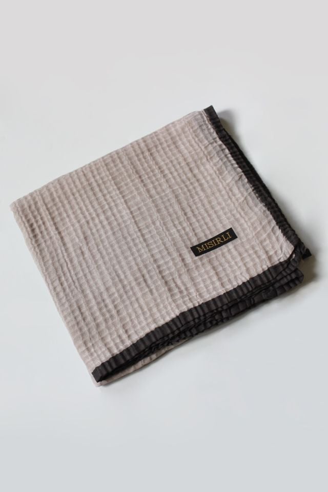 Müslin Biyeli Eşarp - Bej, Gri