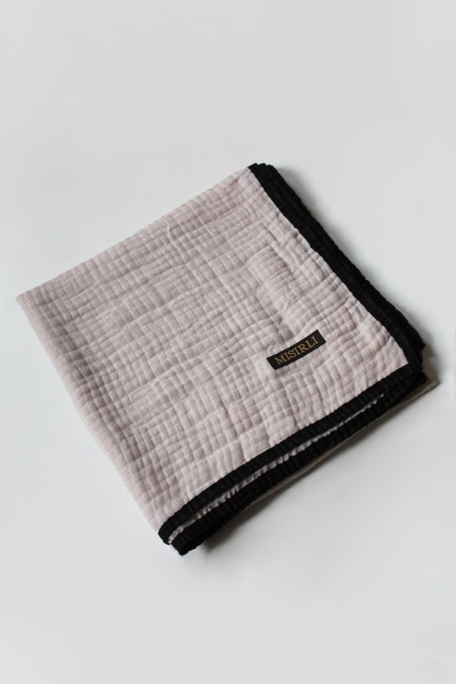 Müslin Biyeli Eşarp - Bej, Siyah