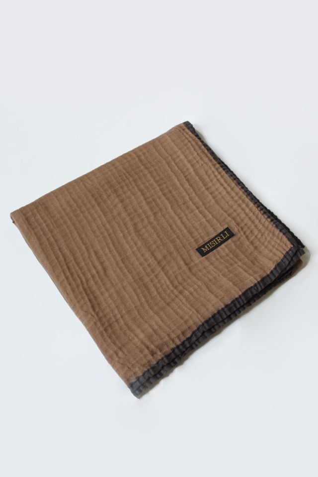 Müslin Biyeli Eşarp - Latte, Gri