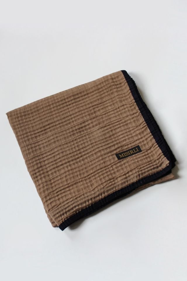 Müslin Biyeli Eşarp - Latte, Lacivert