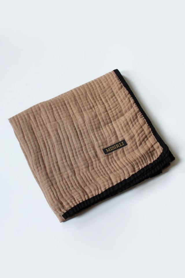 Müslin Biyeli Eşarp - Latte, Siyah