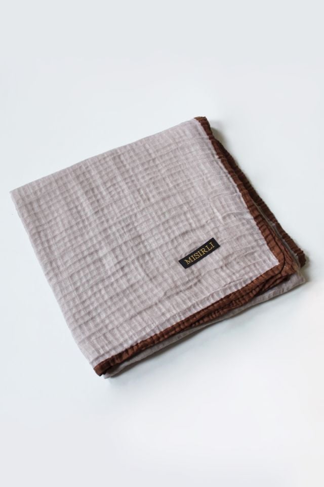 Müslin Biyeli Eşarp - Taş, Karamel