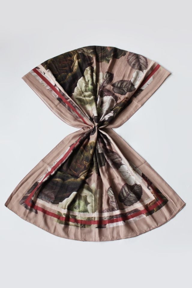 Gül Desen Bambu Şal - Toprak